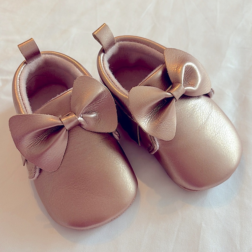 Baby shoes/ slip on infant shoes/ rose gold baby shoes